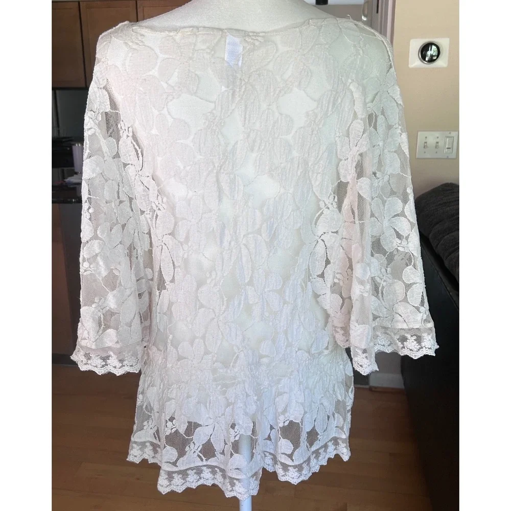 Endless Designs Lace Blouse Cotton Nylon XL Ivory Excellent Boho Cottagecore - Picture 5 of 10